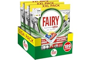 DEKEAN Fairy Pastiglie Lavastoviglie Platinum Plus - 189 lavaggi - 3 confezioni da 63 lavaggi - Anti-Opaco