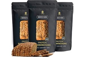 Préparation pour pain protéiné à 20% 3x200g | pour 1,65 kg de pain |sans carbohydrates | sans graines de céréales | sans gluten | pour régimes Paléo, Cétogène, Low Carb | Parfait pour diabétiques…