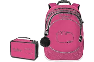 Pusheen, Kit Zaino + Astuccio Bambine e ragazze, Rosa/Nero, 40x28x22