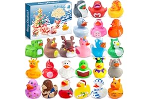 Chennyfun Adventskalender Kinder Gummiente Colorful 2024, Coloré Jouet Produisant du Son Calendrier de l'Avent avec 24 Canards en Caoutchouc pour Garçons et Filles, Superbes Cadeaux de fête de Noël