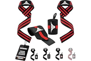 Bosmik - Set Straps e Polsini per Palestra - Fascette Sollevamento Pesi Imbottite e Polsiere Gym per Fitness, Bodybuilding e Crossfit - Accessori Regalo per Uomo e Donna