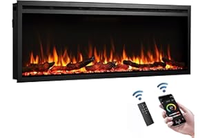 FLAMME 50"/127cm Castello Slim Frame Recessed Media Wall Inset Electric Fireplace with Multi Flame Colours 750W/1500W