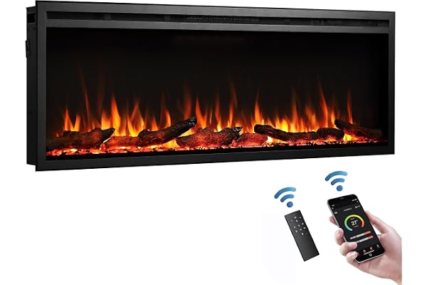 FLAMME Castello Cheminée électrique murale encastrée avec 3 couleurs de flamme 750 W/1500 W 127 cm