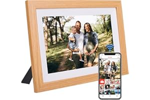 VONDRA Marco de Fotos Digital WiFi Moldura Digital en Madera Natural 32GB Digital Photo Frame Pantalla Táctil IPS 10.1” Rotación Auto Soporte USB/SD Marco Digital Comparte Fotos con Frameo (Roble)