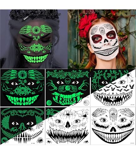 Set Di 8 Tatuaggi Temporanei Per Halloween | Disegni Streghe, Cicatrici, Vampiri | Facili Da Applicare, Durano 4-7 Giorni