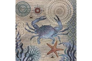 TOMASELLI TESSUTI Pannello Gobelin Pesci Azzurro 45x45 Cm - Granchio