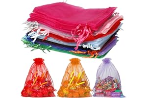 Ajerg 100 Stücke Organzasäckchen, 15 x 20cm bunte Organzasäckchen mit Kordelzug, Schmuckbeutel Transparentem Organza Beutel für Geschenke, Schmuck, Taufe, Süßigkeiten, Hochzeitsbevorzugungen