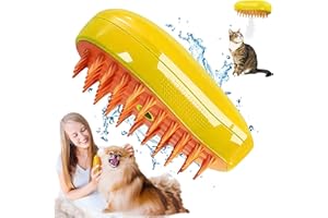 Atsmoce®Steamy Cat Brush 3 in 1 Spazzola Vapore del Gatti e Cani, Spazzola a Vapore per gatti, Multifunzionale Spazzola Gatto con Vapore, Spazzola Autopulente per animali domestici pelosi (giallo)