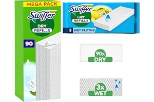 Swiffer Wet & Dry 90 st torra och 3 fuktiga rengöringsdukar för golv), fångar upp och låser in tre gånger mer damm, smuts och hår än en traditionell sopborste eller mopp