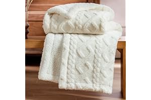 BEDSURE Przytulny koc na sofę, koc z dzianiny, 150 x 200 cm, na sofę, bardzo miękki, przytulny, do salonu, wełniany, biały, koc na kanapę, na sofę