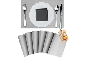 Mondiroso. Pack de 6 Manteles Individuales Mesa Lavables. Salvamanteles Individuales Antideslizantes Mantel Individual para Mesa de Comedor y Cocina. (6, Plata)