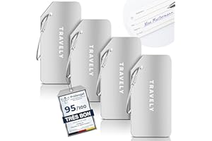 Travely Étiquettes de bagage de qualité supérieure - Facile à reconnaître, robuste et sûre - Avec étiquette nominative et protection de la vie privée - Étiquettes d'adresses polyvalentes et pratiques