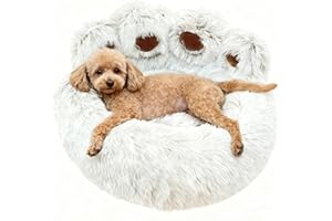 SHJOEE 65cm Ø Flauschig Hundebett Katzenbett Bärentatzen-Design Hundekissen Katzenkissen Waschbar Hundekorb Katzenkorb Plüsch rutschfest Haustierbett Warm Schlafplatz für kleine mittelgroße Hunde/Katze/Hasen
