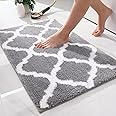 OLANLY Bathroom Rugs 30x20, Soft and Absorbent Microfiber Bath Rugs, Non-Slip Shaggy Shower Carpet, Machine Wash Dry, Bath Mats for Bathroom Floor, Tub and Shower, Grey