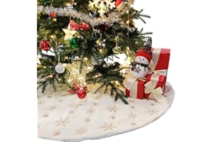 Climafusion Weihnachtsbaum Decke rund 90cm Durchmesser, Weihnachtsbaum Unterlage Teppich, Christbaumdecke mit goldene Schneeflocken