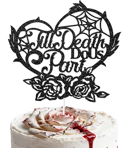 Wedding Cake Topper Black Glitter Til We Are Ghosts Cake Topper, Till Death/Simple Meant To Be, Hallowen Ghost Wedding Anniversary Party Decorations Supplies Wedding Cake Toppers