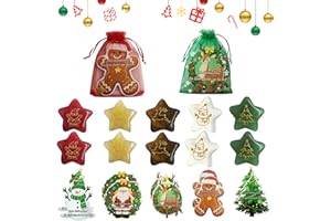 Znnhnn 10 x Weihnachten Glückssteine, Weihnachten Mutsteine mit Grußkarte und Organza Beutel, Glücksbringer, weihnachten Geschenkfüllung, weihnachten Geschenke