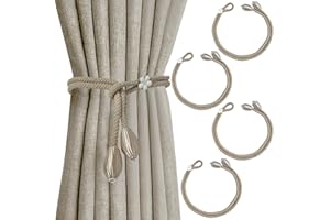 SUBTAVIK Curtain Tiebacks, 4 Pack Curtain Rope Buckle Elegant Boho Style Curtain Tiebacks Hand-Knitted Curtain Tie Backs for Home, Office, Living Room, Bedroom (Khaki)