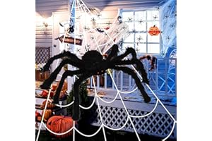 DIDUDE Halloween Spinnennetz Spinngewebe Dekoration Set,7x7.5m Triangle Spider Web,Stretch Spider Web with 150 cm Scary Giant Spider,40g Superstretch Cobweb and 20 Small Spiders,für Halloween Dekor