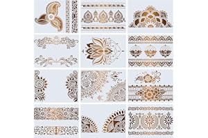 XINJIEDA Mandala Stencil for Crafts Reusable Flower Border Stencils 12 Pcs Floral Edge Stencils Mandala Templates Stencils for Furniture Painting on Wall Tile Wood Window Home Decoration