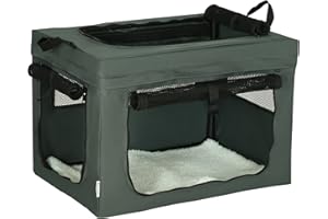 PawHut Hundetasche Hundebox mit Meshfenster, Katzentransportbox mit Kissen, Transportbox, Transporttasche für Hunde bis 4 kg, Oxford, Grau, 60 x 42 x 42 cm