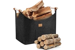 MZJAUVF Borsa In Feltro per Legna da Ardere, 96LCesto Portalegna, Pieghevole Borsa Porta Legna, Cesta Legnas Camino con Tasca Laterale, Cesta Porta Legnas, 60x40x40Cesta Legnas da Interno,Grigio Scuro