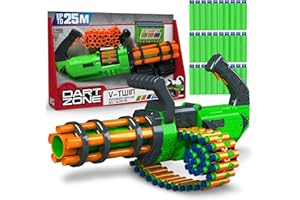 Dart Zone V-Twin Minigun Dart Blaster Wysokowydajny pistolet na naboje piankowe dla dzieci w wieku 8 lat i starszych, w pełni automatyczny, wystrzeliwuje 3 naboje/s do 25 m, dopasowany do rzutek Nerf