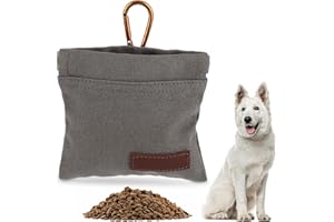 Jeffdad Leckerlibeutel für Hunde, Freihändige Futterbeutel Hundetraining mit Karabiner Freihändige Hundeleckerlitasche mit Automatischem Verschluss Welpen Leckerlitasche für Hundetraining(Grau)