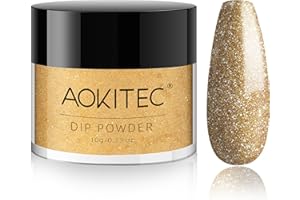 ‎AOKITEC Aokitec Dipping Powder 28g, Glitzer Gold, Acryl Dip Powder für French Nails, Nagel Dipping Pulver für Nail Starter & Professional, Einfache Anwendung, Trocknet schnell an der Luft