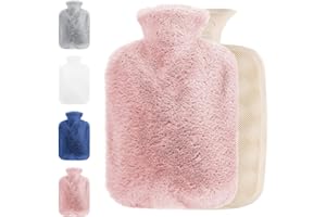 FOHIL Cooyou Hot Water Bottle with Fluffy Cover, 2L Hot Water Bottles for Hot and Cold Compress, Hand Feet Warmer, Neck and Shoulder Pain Relief, Pink, Pack of 1