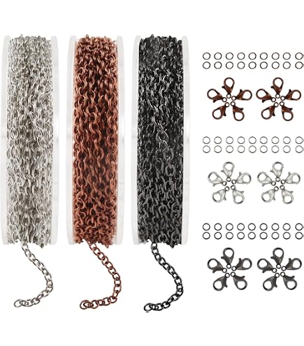 Anezus Set Creazione Gioielli - Catena Acciaio 15m 2mm, 100 Anelli, 30 Moschettoni, Pinze E Aprigancio