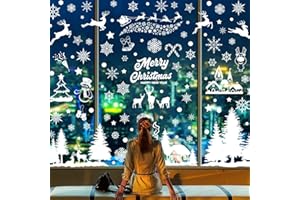 Nadeer Świąteczne naklejki na okno Boże Narodzenie naklejki dekoracyjne naklejki na okno Boże Narodzenie ściany jodła renifer naklejki na płatki śniegu Boże Narodzenie statyczna naklejka