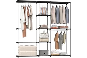 HOMCOM Armario de Ropa, Perchero, 182x43x185 cm, Armario Abierto con 8 Estantes de Tela, Barras para Colgar, Marco de Metal, para Dormitorio, Salón, Vestidor, Negro