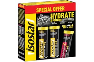 ISOSTAD Isostar - Hydrate & Perform Powertabs saveur Citron et Cranberry - Pastilles pour Boisson Isotonique - Apport en Glucides et Electrolytes - 3 tubes de 10 Tablettes