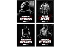 CLEAN SPORTS® Fitnessaffisch – gymbilder set om 4 motivation för kroppsbilder i DIN A2-format – träningsaffisch för gym och hemmagym – utan ram, perfekt dekoration för ditt träningsrum