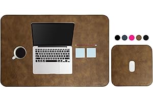 LUX BRAND Set di Tappetini da Scrivania in Vera Pelle, 2 pezzi: Tappetino da scrivania XXL e Tappetino Mouse Pad. Sottomano da Ufficio, Tappetino da Tavolo, Tastiera e Mouse, PC. Made in Italy (Nuvolato Camel)