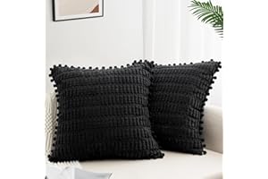ZWJD 2-częściowy zestaw aksamitnych poszewek na poduszkę 60 x 60 cm, sztruksowe, miękkie poszewki na poduszki, na sofę, do sypialni, domu, samochodu, dekoracyjne, czarne