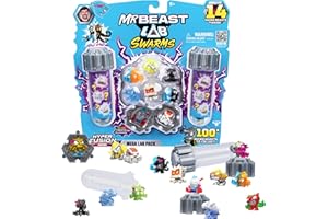 MrBeast Lab Swarms Serie Hyper Fusion, colecciona +100 enjambres, el megapack de Laboratorio Incluye 14 microbestias, 14 Pegatinas coleccionables y 4 cápsulas para Crear