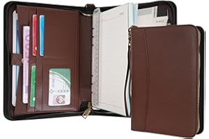 Wason Portefeuilles A5 à Anneaux avec Fermeture Éclair - Carnet de Notes en Cuir PU avec Bloc-Notes Détachable et Rechargeable, Juridique pour Professionnelle, Études et Voyages (Café)