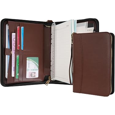 Agenda In Pelle Ricaricabile A5, A Righe, Con Tasche E Passapenna - Organizer Elegante