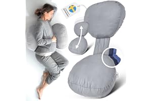 BabybeFun Compact Pregnancy Pillow for Sleeping Against Back Pain [Extra Comfort Thanks to Adjustment Function] Pregnancy Pillow | Washable | Flexible Filling | Light Grey