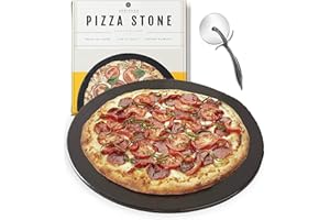 GARUET 15 Inch Ceramic Pizza Stone Set - Non-Stick, Stain-Free with Bonus Cutter (Round, 15 Inch)
