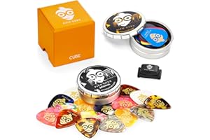Pick Geek Cube Guitar Pick Set | 2 x Sets of Premium Guitar & Bass Plectrums | 4 x Thicknesses | Includes FREE Wedgie Pick Holder PLUS 2 x Metal Pocket Boxes | Shipped in a Beautiful Cube Gift Box