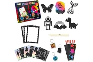 abeec Juego de arte para arañazos para niños 8+ Kit de arte para arañazos incluye herramientas para arañazos llaveros marcos plantillas de arte y calcomanías Kits de arte y manualidades para niños