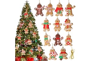 Vordpe 12 figuras decorativas de hombre de jengibre, decoración para árbol de Navidad, decoración navideña, juego de adornos para el árbol de Navidad, para niños, fiesta festiva en casa