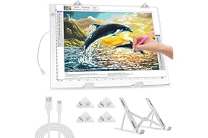 Zocelight Bloc lumineux A4 pour adultes, tableau lumineux ultra fin avec support et clip pour accessoires de peinture diamant, boîte lumineuse à 3 niveaux pour dessin, croquis, animation (blanc)