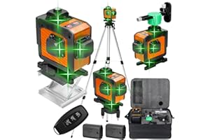 Livello laser, KKnoon 360° 4D 16 linee laser autolivellante con 2 * 1200mAh Batterie, 1.2m Treppiede, Staffa a Parete, Telecomadon (arancia)