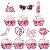 Produktbild von 72 Stück Prinzessinnen Cupcake-Topper - Kronen & Herzen In Rosa & Gold - Für Geburtstag, Babyparty, Hochzeit