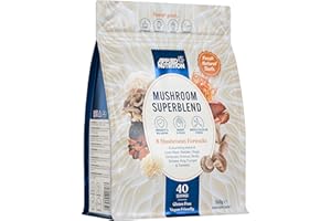 Applied Nutrition Mushroom Superblend - Lions Mane, Reishi, Chaga, Shiitake, Maitake, Tremella, Cordyceps Sinensis, King Trumpet | Vegan & Gluten Free (160g – 40 Servings)