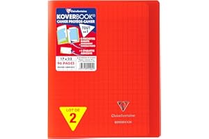 Clairefontaine 951404AMZC Un lot de 2 Cahiers Agrafés Koverbook - 17x22 cm - 96 Pages Grands Carreaux 90 g - Couverture Polypro - Couleur : Rouge